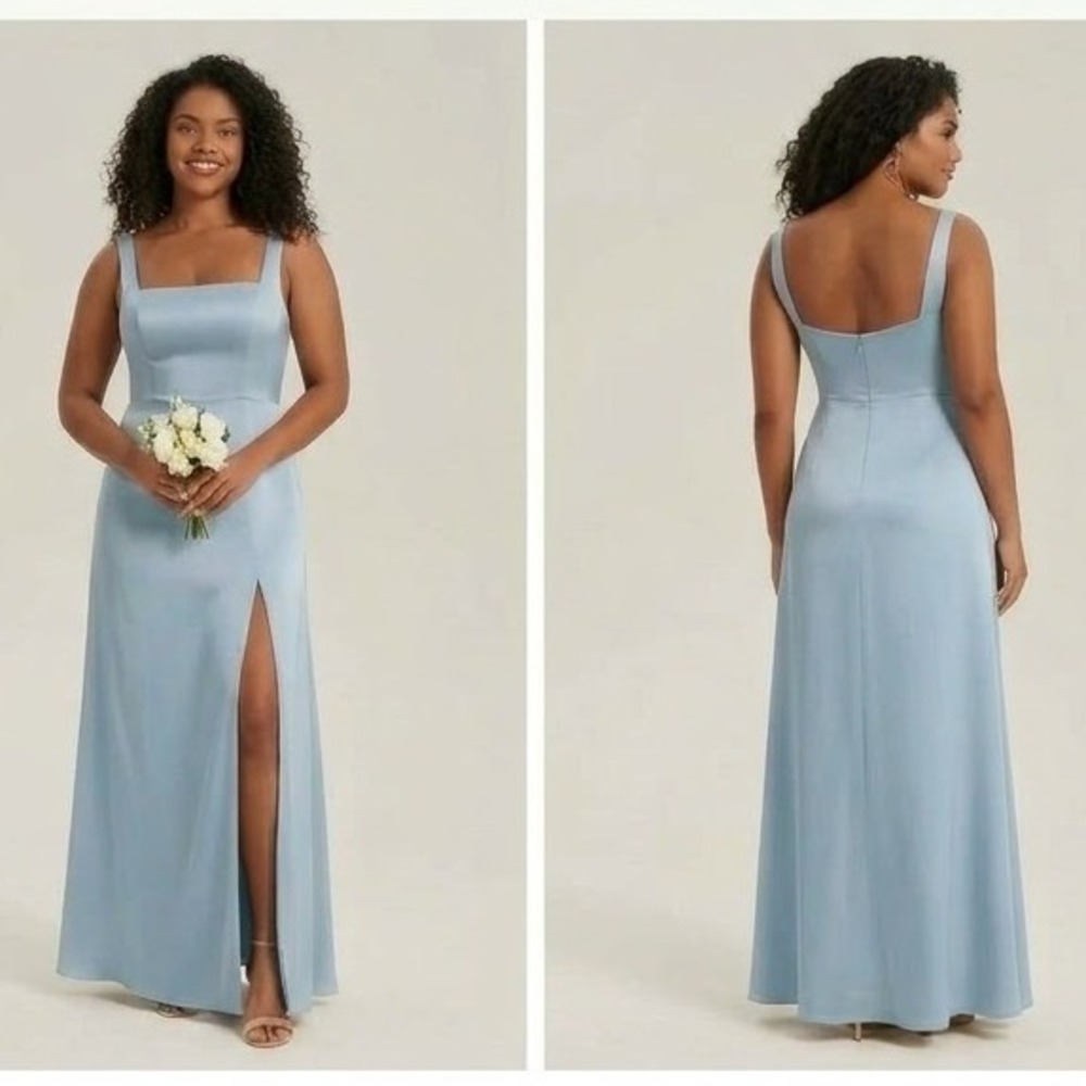 Azazie Frostine Maxi Dress Women A2 Powder Blue Satin Square Neck Formal Gown